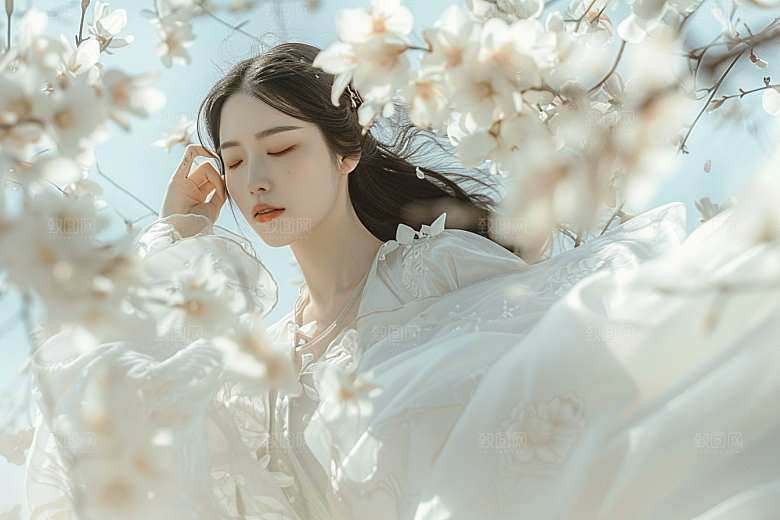 花卉汉服人物人像古风摄影图