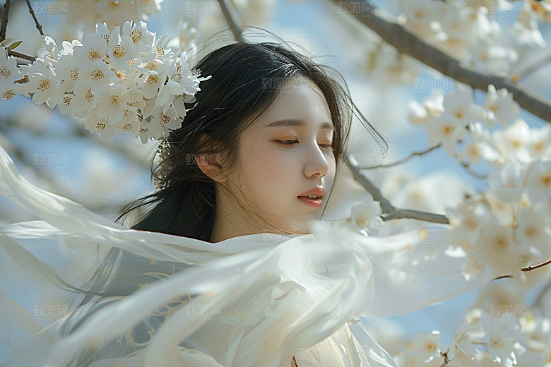 花卉汉服人物高清美景摄影图
