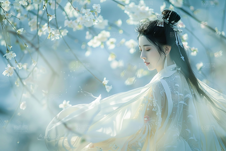 花卉汉服人物美女高清摄影图