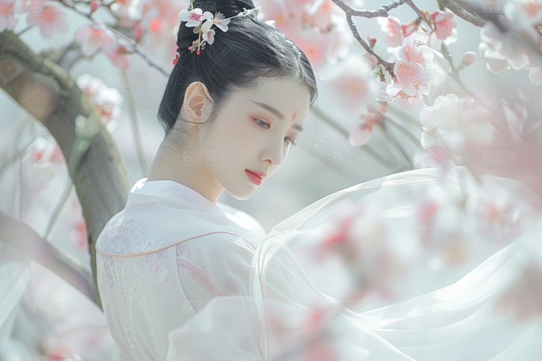 花卉汉服人物浪漫唯美摄影图