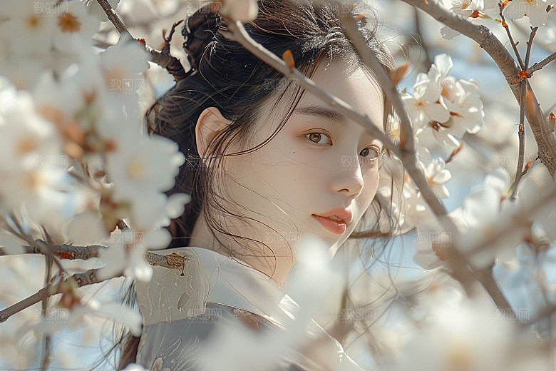 花卉汉服人物写真高清摄影图