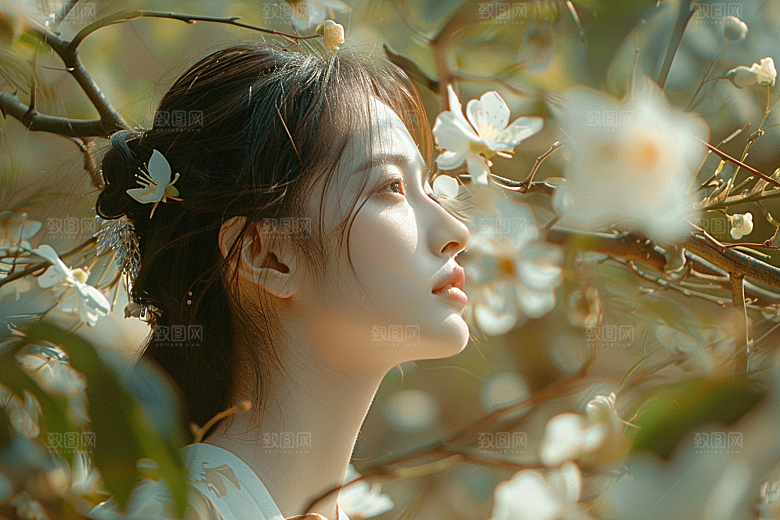 花卉汉服人物写真人像摄影图