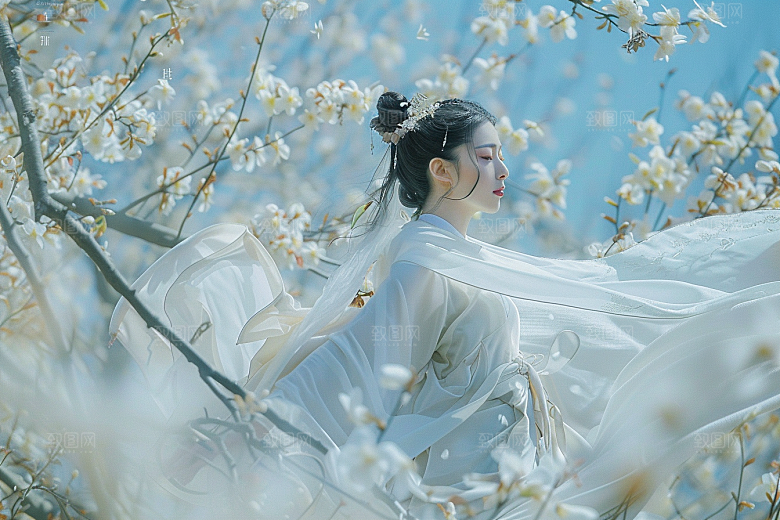 花卉汉服人物写真浪漫摄影图