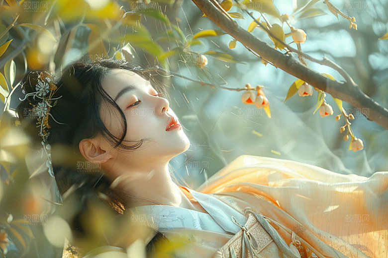 花卉汉服人物唯美浪漫摄影图