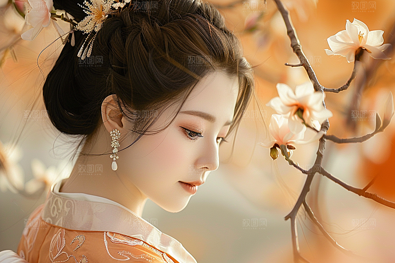 花卉汉服人物高清人像摄影图