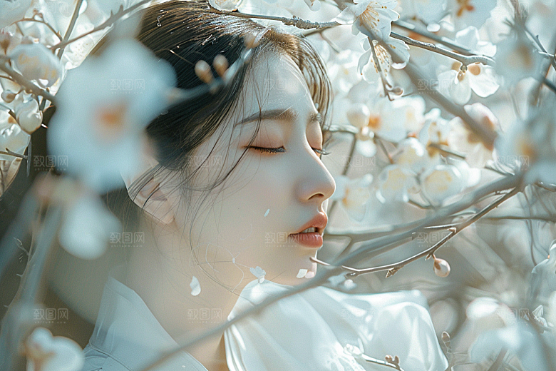 花卉汉服人物中国风唯美摄影图