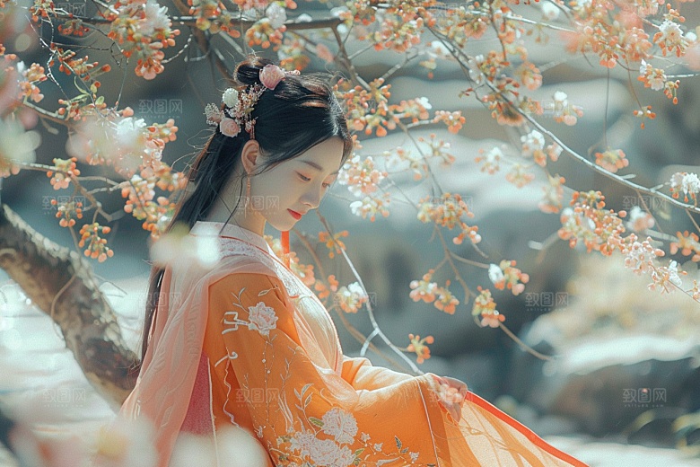 花卉汉服人物唯美古风摄影图