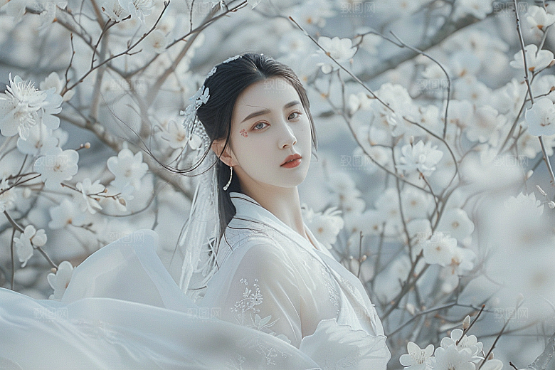 花卉汉服人物美景高清摄影图