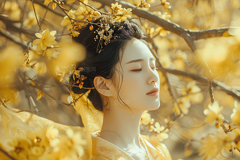 花卉汉服人物唯美高清摄影图