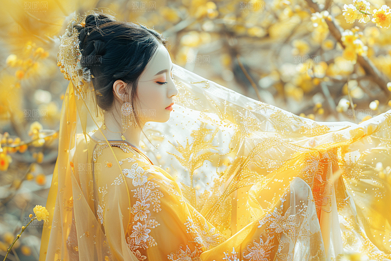 花卉汉服人物浪漫中国风摄影图