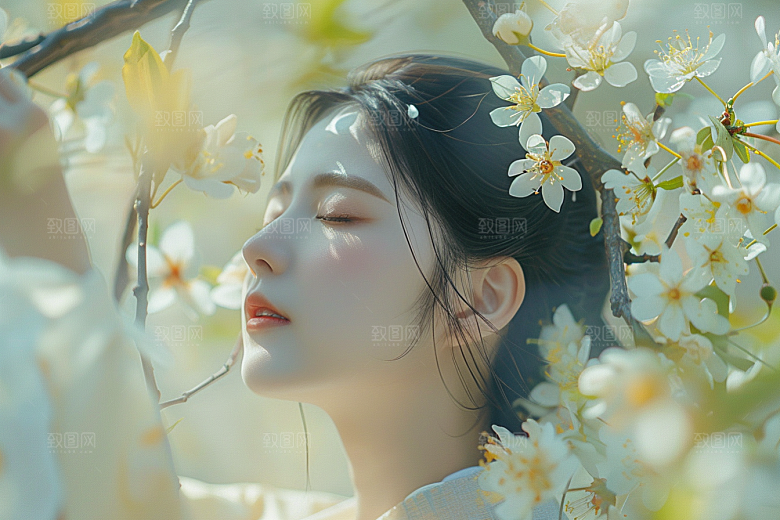 花卉汉服人物写真美女摄影图