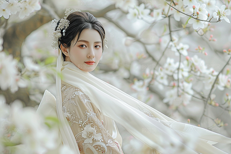 花卉汉服人物唯美古风摄影图