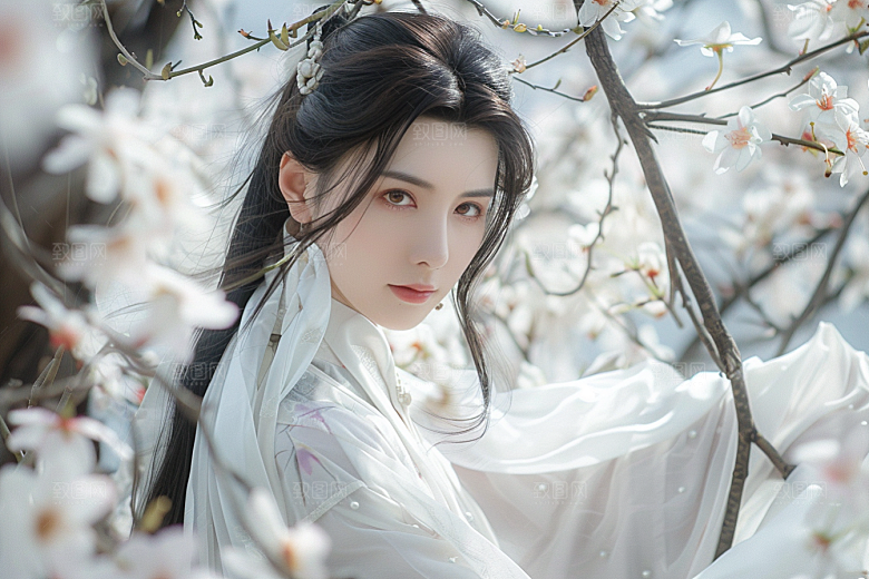 花卉汉服人物唯美浪漫摄影图