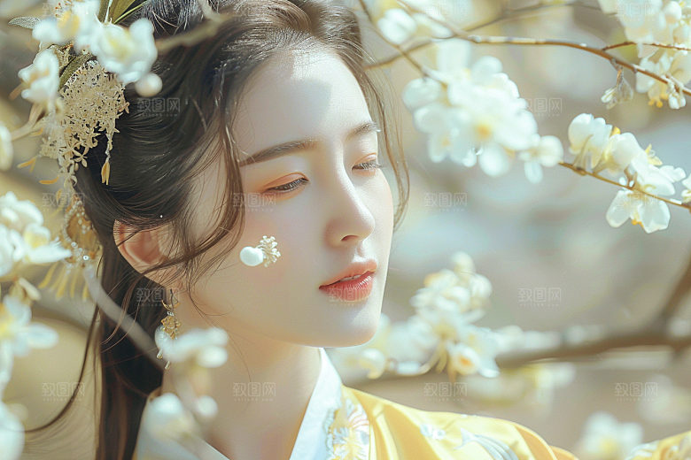花卉汉服人物写真中国风摄影图