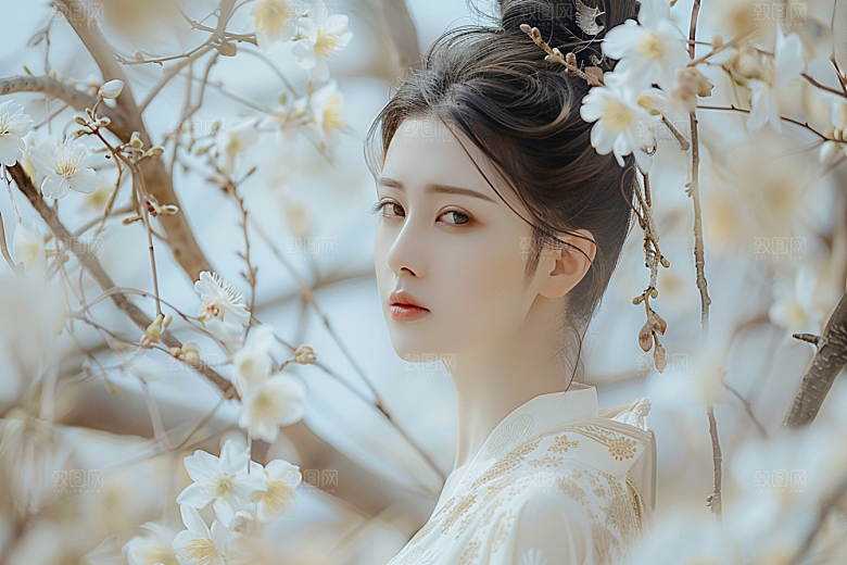 花卉汉服人物写真中国风摄影图