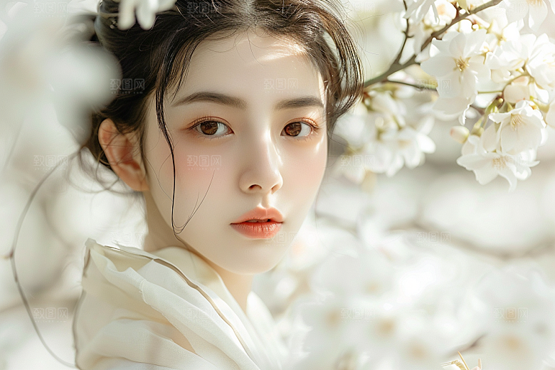 花卉汉服人物中国风浪漫摄影图