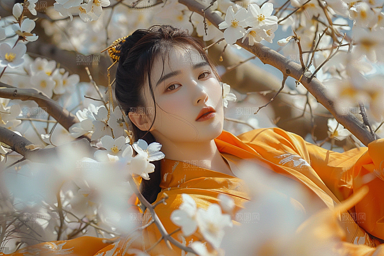 花卉汉服人物唯美中式摄影图