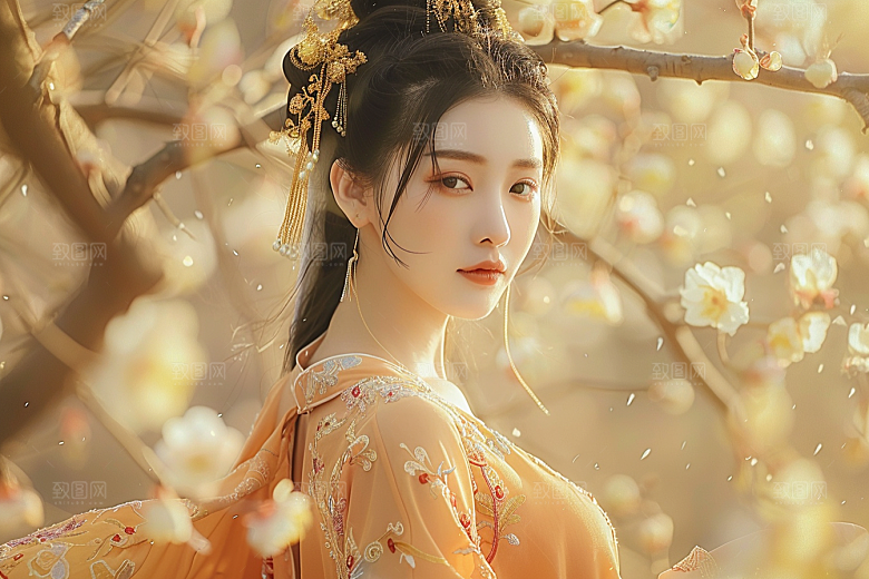 花卉汉服人物高清唯美摄影图