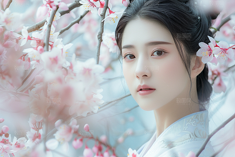 花卉汉服人物人像唯美摄影图