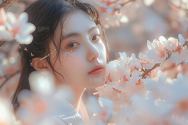 花卉汉服人物人像古风摄影图