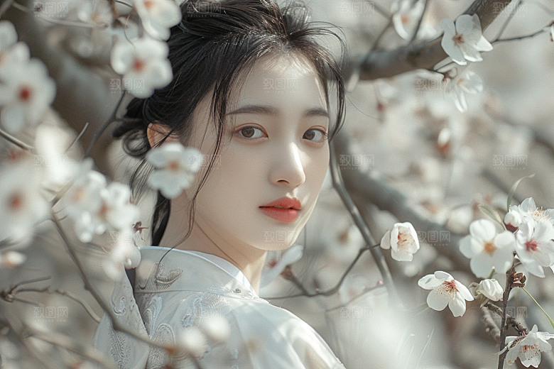 花卉汉服人物园林美女摄影图