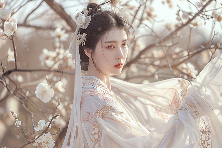 花卉汉服人物人像中国风摄影图