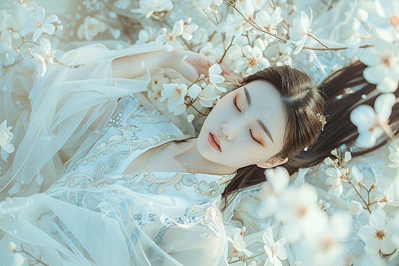 花卉汉服人物写真花丛摄影图