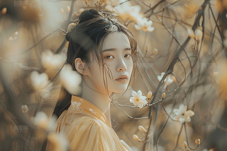 花卉汉服人物美女古风摄影图