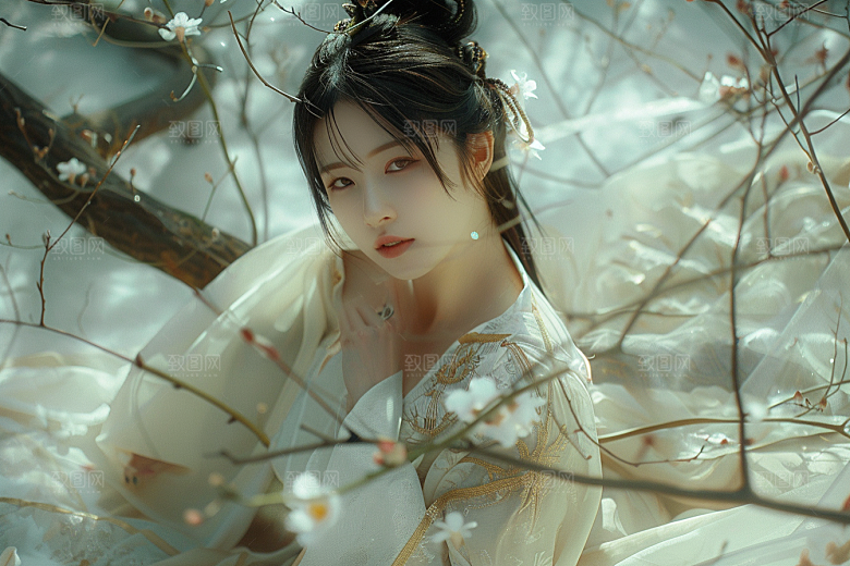 花卉汉服人物中国风唯美摄影图