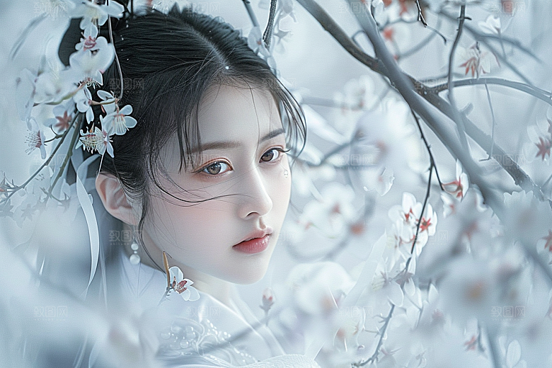 花卉汉服人物高清美景摄影图
