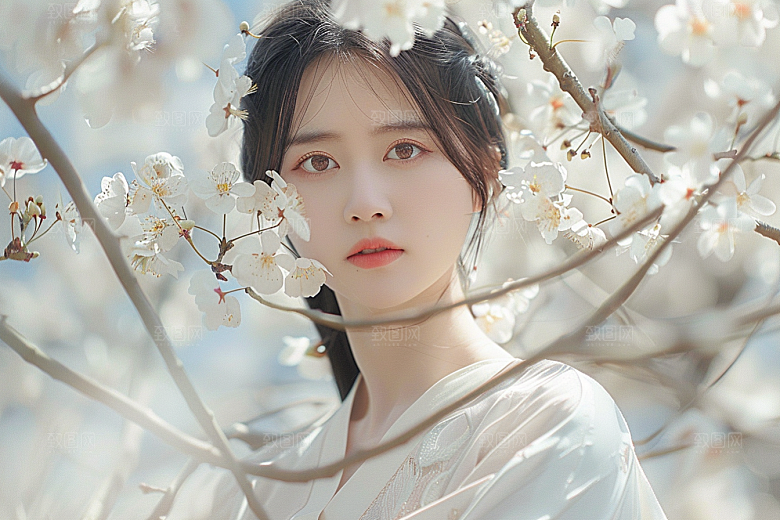花卉汉服人物唯美人像摄影图