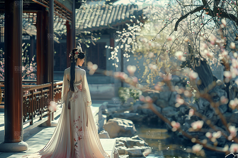 花卉汉服人物人像中国风摄影图
