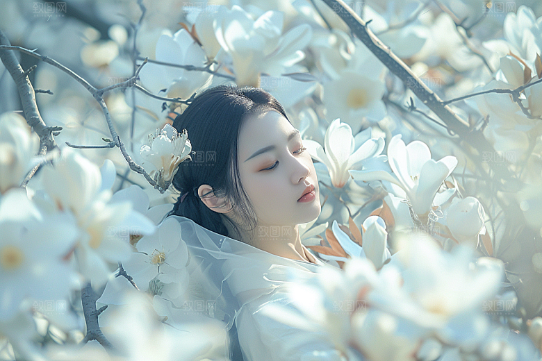 花卉汉服人物写真美女摄影图