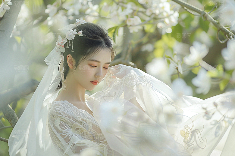 花卉汉服人物写真美景摄影图