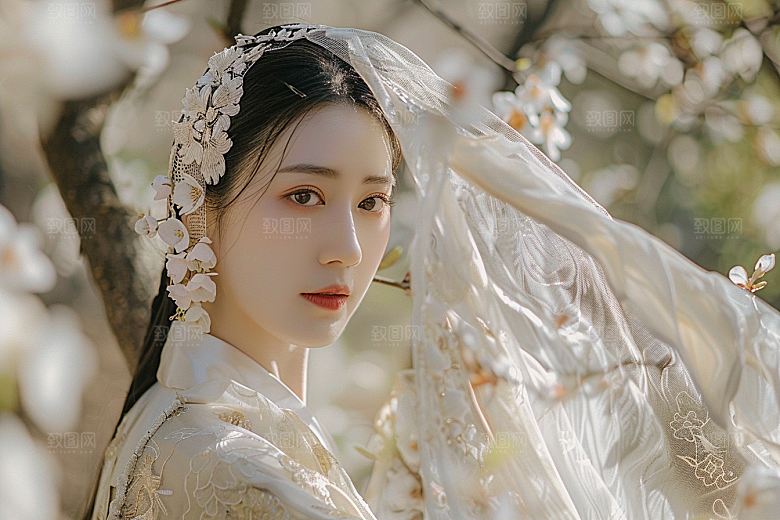 花卉汉服人物唯美人像摄影图