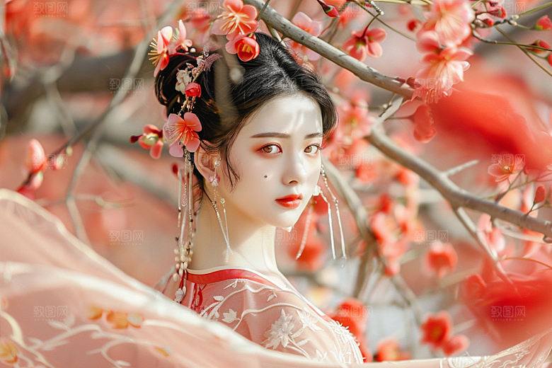 花卉汉服人物美女高清摄影图