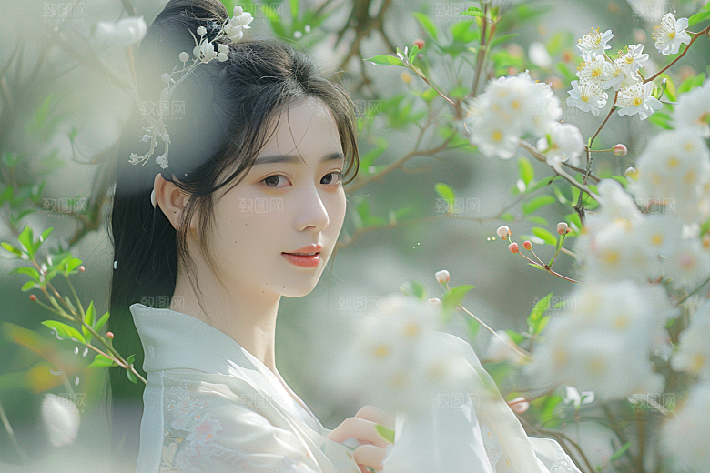 花卉汉服人物写真中式摄影图