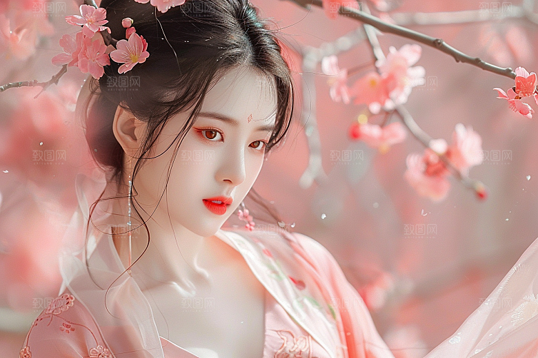 花卉汉服人物唯美人像摄影图