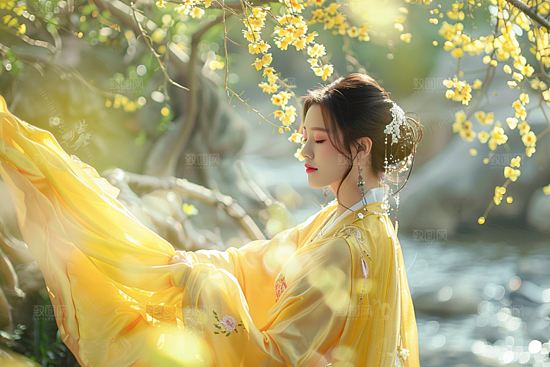 花卉汉服人物古风浪漫摄影图