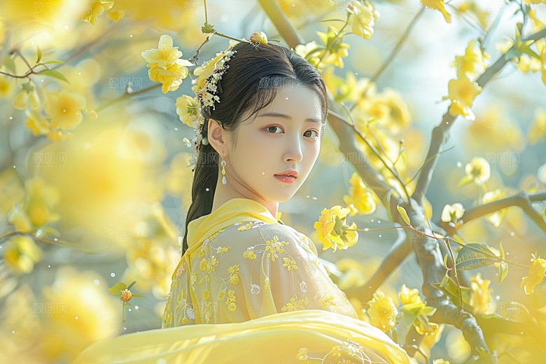 花卉汉服人物美女浪漫摄影图