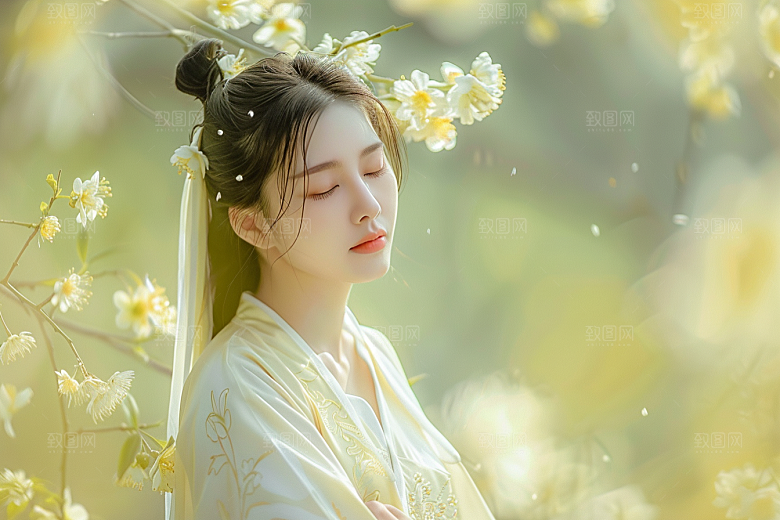 花卉汉服人物中式浪漫摄影图