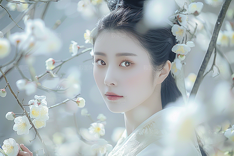 花卉汉服人物中国风中式摄影图