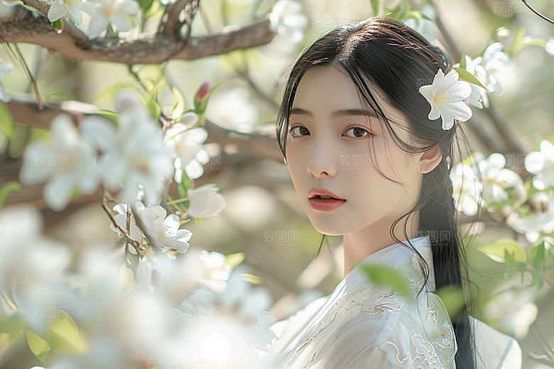 花卉汉服人物人像中国风摄影图