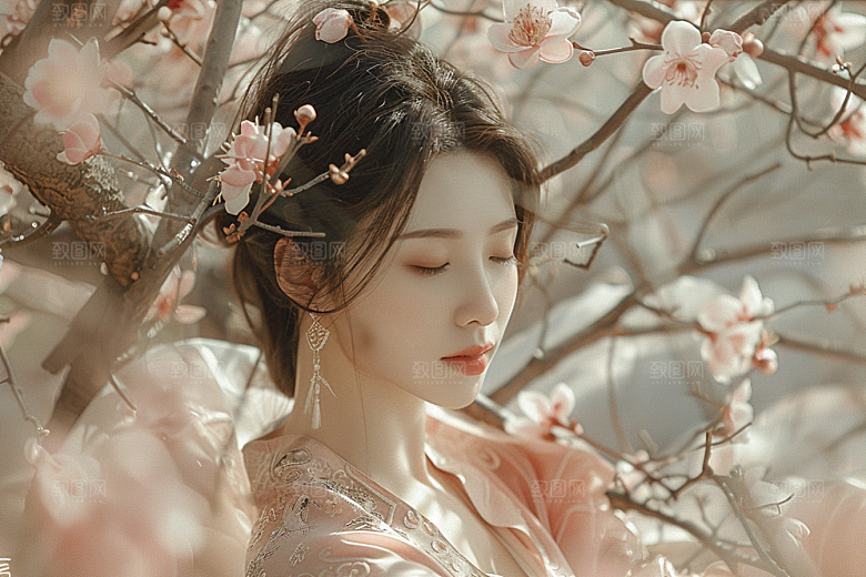 花卉汉服人物浪漫中国风摄影图