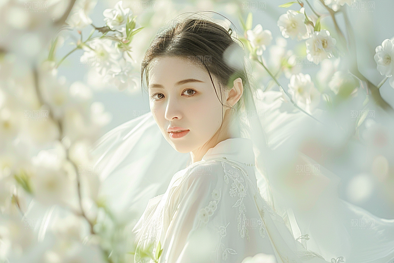 花卉汉服人物古风高清摄影图