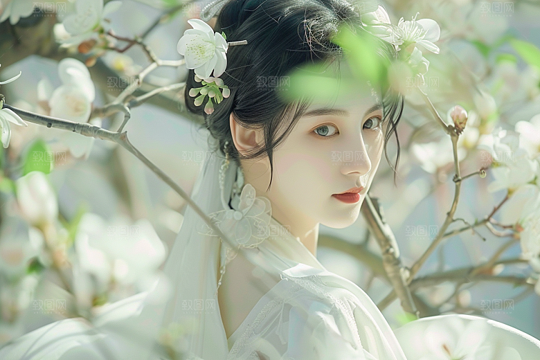 花卉汉服人物唯美唯美摄影图