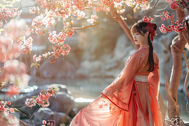 花卉汉服人物人像花丛摄影图
