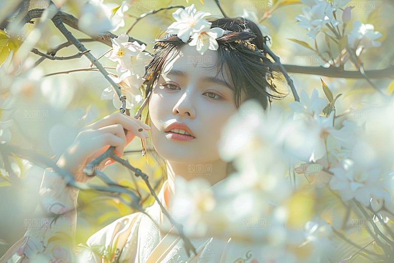 花卉汉服人物中国风唯美摄影图