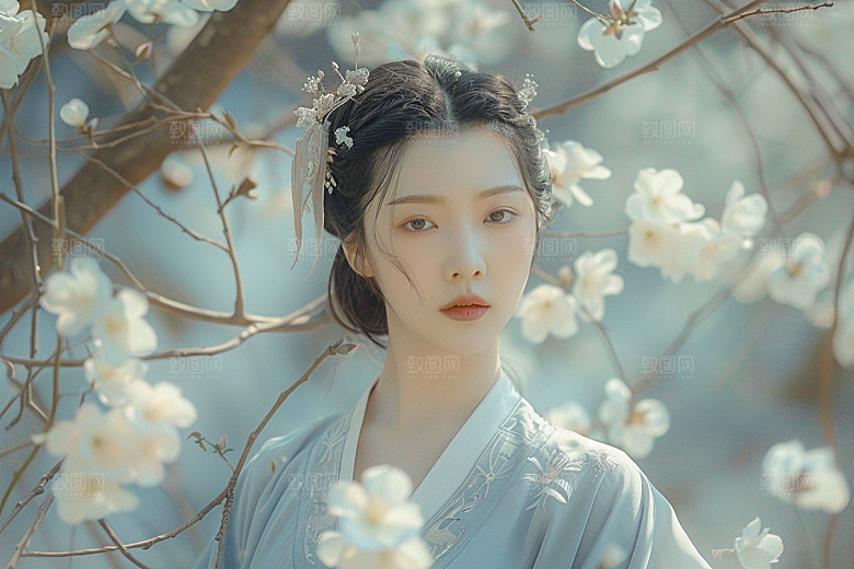 花卉汉服人物唯美写真摄影图
