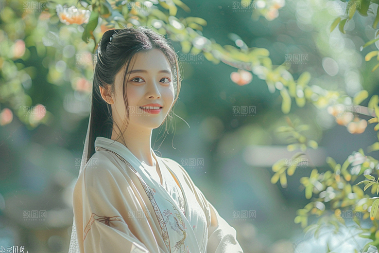 花卉汉服人物唯美高清摄影图